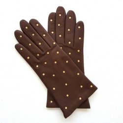 Gants en Cuir d'Agneau Havane Beige Coccinelle Doublés Soie.