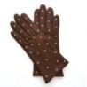 Gants en Cuir d'Agneau Havane Beige Coccinelle Doublés Soie.