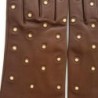 Gants en Cuir d'Agneau Havane Beige Coccinelle Doublés Soie.