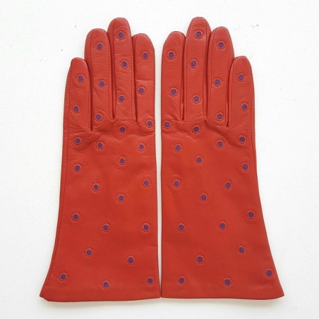 Gants en Cuir d'Agneau Orange Améthyste Coccinelle Doublés Soie.