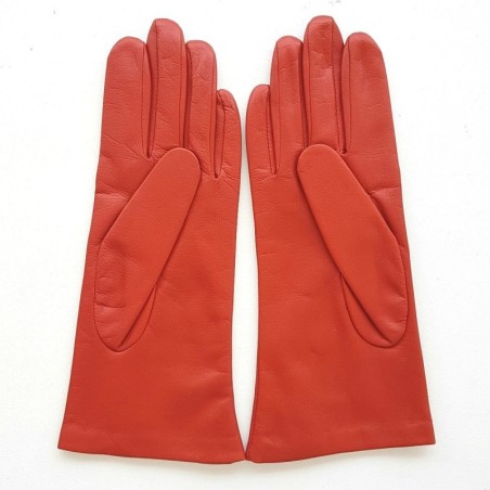 Gants en Cuir d'Agneau Orange Améthyste Coccinelle Doublés Soie.