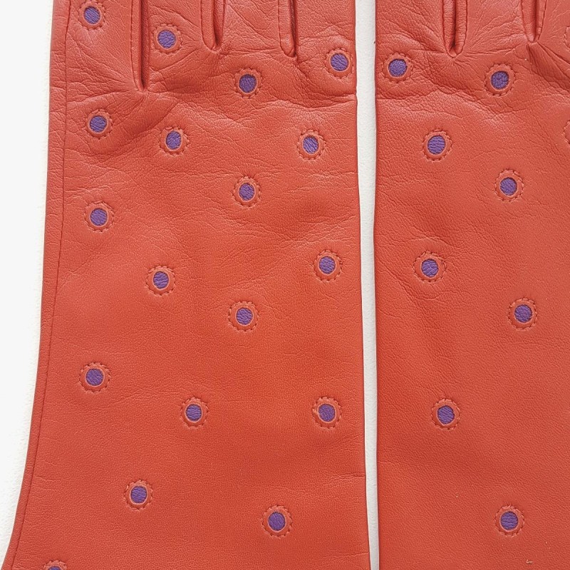 Gants en Cuir d'Agneau Orange Améthyste Coccinelle Doublés Soie.