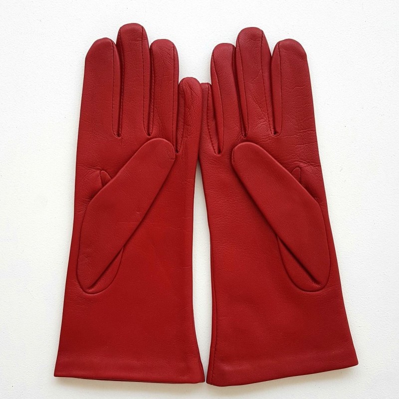 Gants en Cuir d'Agneau Rouges Kaki Coccinelle Doublés Soie.