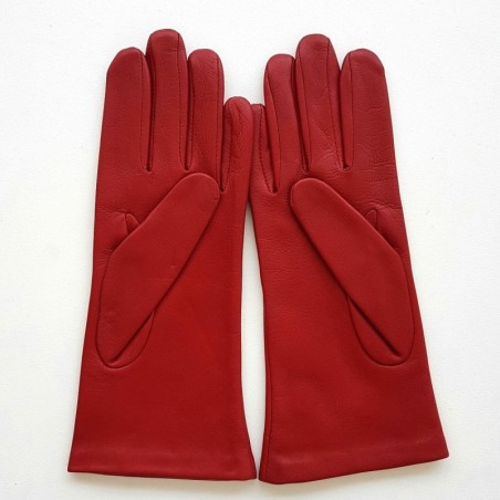 Gants en Cuir d'Agneau Rouges Kaki Coccinelle Doublés Soie.