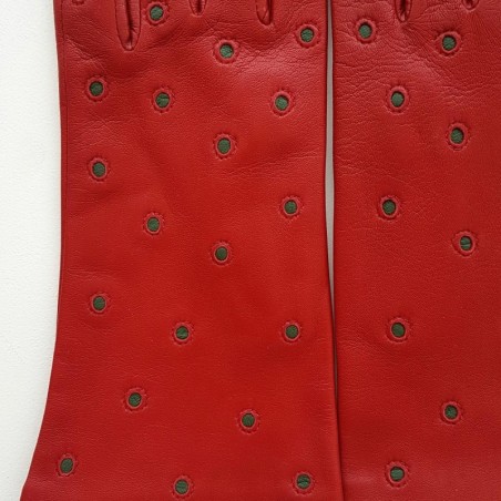 Gants en Cuir d'Agneau Rouges Kaki Coccinelle Doublés Soie.