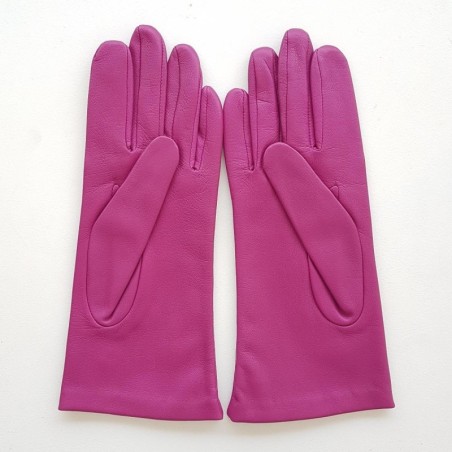Gants en Cuir d'Agneau Hot Pink Noir Coccinelle Doublés Soie.