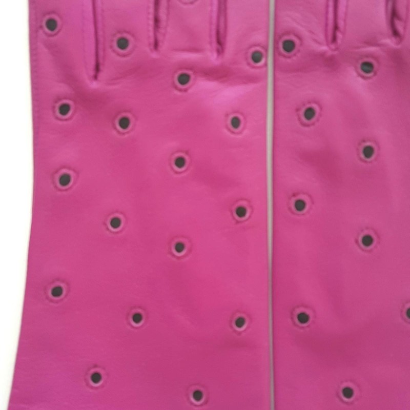 Gants en Cuir d'Agneau Hot Pink Noir Coccinelle Doublés Soie.