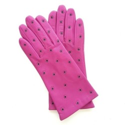 Gants en Cuir d'Agneau Hot Pink Noir Coccinelle Doublés Soie.