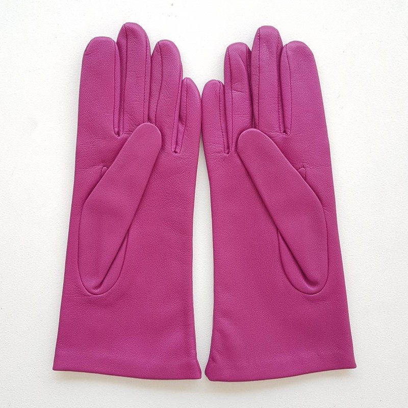Gants en Cuir d'Agneau Hot Pink Noir Coccinelle Doublés Soie.