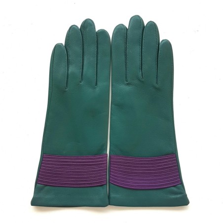Gants en Cuir d'Agneau Vert Améthyste Athéna Doublés Soie.