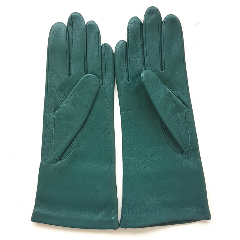 Gants en Cuir d'Agneau Vert Améthyste Athéna Doublés Soie.