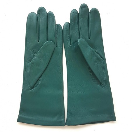 Gants en Cuir d'Agneau Vert Améthyste Athéna Doublés Soie.