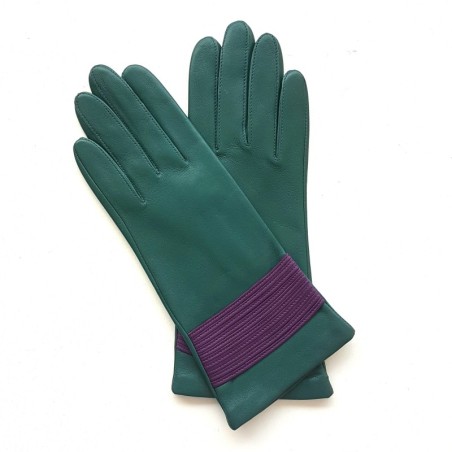 Gants en Cuir d'Agneau Vert Améthyste Athéna Doublés Soie.