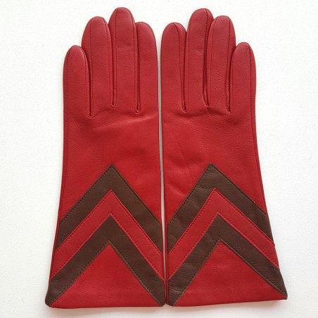 Gants en Cuir d'Agneau Rouge Havane Sybille Doublé Soie.