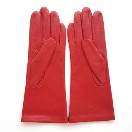 Gants en Cuir d'Agneau Rouge Havane Sybille Doublé Soie.