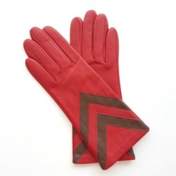 Gants en Cuir d'Agneau Rouge Havane Sybille Doublé Soie.