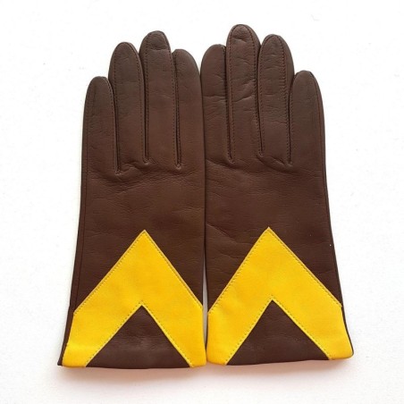 Gants en Cuir d'Agneau Havane Jaune Aglaé Doublé Soie.