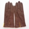 Gants en Cuir d'Agneau Havane Jaune Aglaé Doublé Soie.