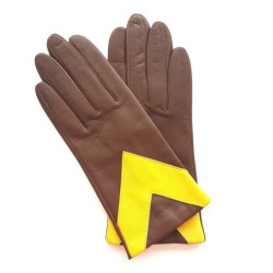 Gants en Cuir d'Agneau Havane Jaune Aglaé Doublé Soie.