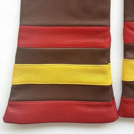 Gants en Cuir d'Agneau Havane Jaune Rouge Donille Doublés Soie.