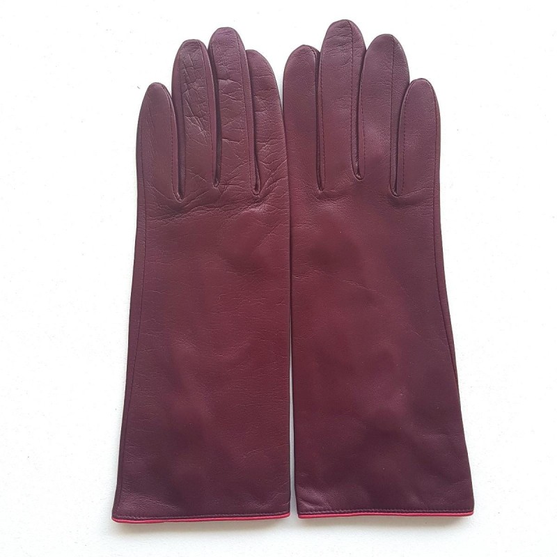 Gants en Cuir d'Agneau Cassis Orchidée Jacinthe Doublés Soie