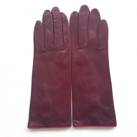 Gants en Cuir d'Agneau Cassis Orchidée Jacinthe Doublés Soie