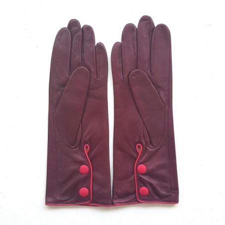 Gants en Cuir d'Agneau Cassis Orchidée Jacinthe Doublés Soie