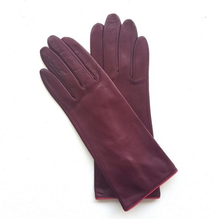Gants en Cuir d'Agneau Cassis Orchidée Jacinthe Doublés Soie