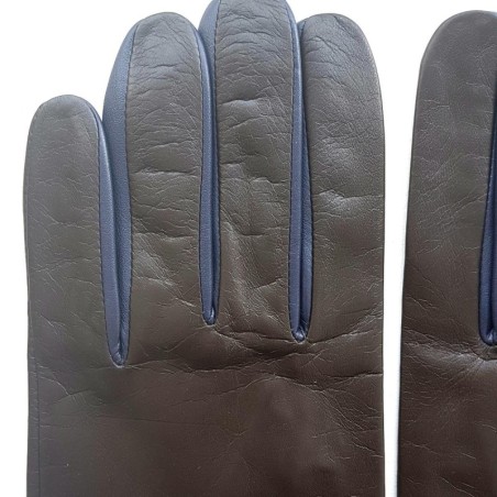 Gants en Cuir d'Agneau Marron Prune Twin H Doublés soie