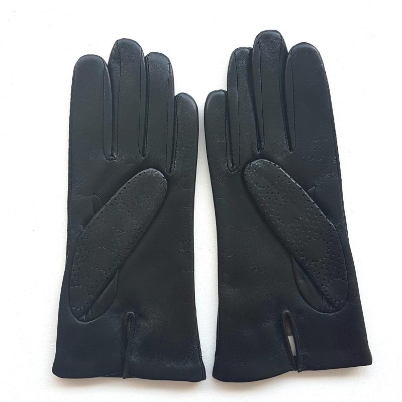 Gants en Cuir d'Agneau Noir Lina Doublés Cachemire.