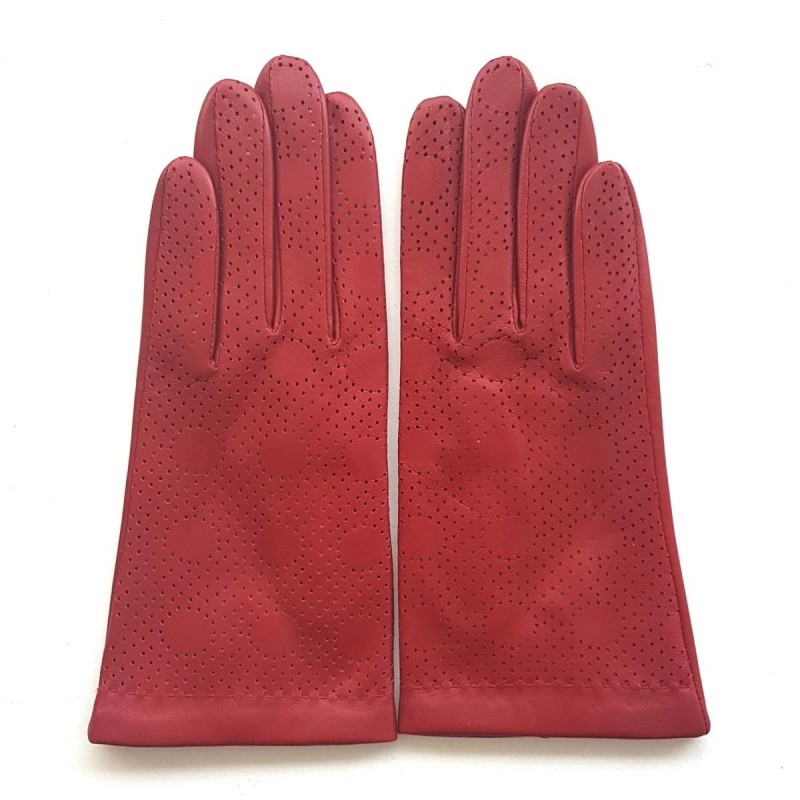 Gants en Cuir d'Agneau Rouges Lina Doublés Soie.