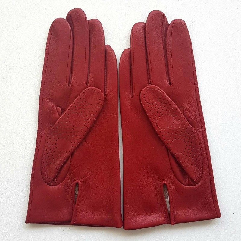 Gants en Cuir d'Agneau Rouges Lina Doublés Soie.