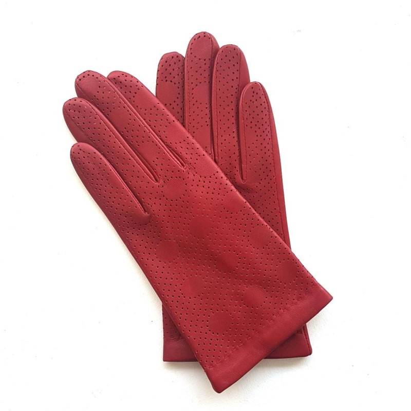 Gants en Cuir d'Agneau Rouges Lina Doublés Soie.
