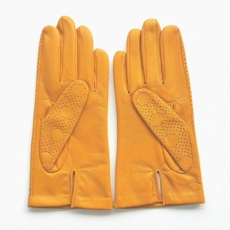 Gants en Cuir d'Agneau Jaune Lina Doublés Soie.