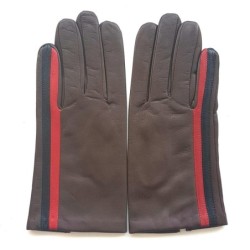 Gants en Cuir d'Agneau Marron Rouge Noir Akano Doublés Soie.