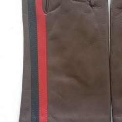 Gants en Cuir d'Agneau Marron Rouge Noir Akano Doublés Soie.