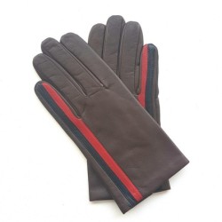 Gants en Cuir d'Agneau Marron Rouge Noir Akano Doublés Soie.