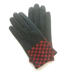 Gants en Cuir d'Agneau Noirs Rouges Léopold Doublés Soie.