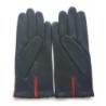 Gants en Cuir d'Agneau Noirs Rouges Léopold Doublés Soie.