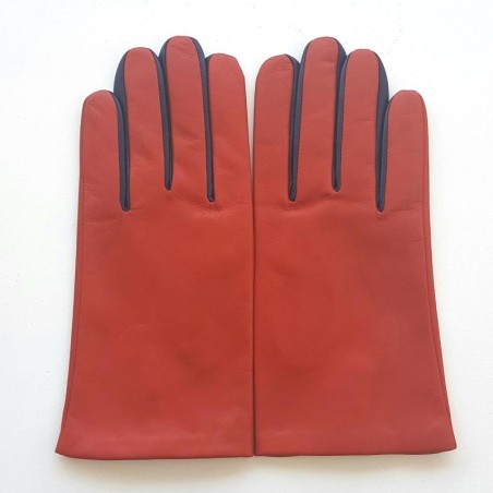 Gants en Cuir d'Agneau Orange Prune Twin H Doublés soie