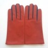 Gants en Cuir d'Agneau Orange Prune Twin H Doublés soie