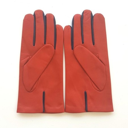 Gants en Cuir d'Agneau Orange Prune Twin H Doublés soie