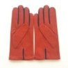 Gants en Cuir d'Agneau Orange Prune Twin H Doublés soie