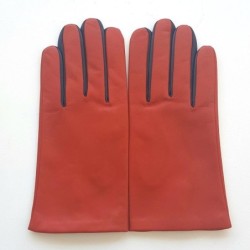 Gants en Cuir d'Agneau Orange Prune Twin H Doublés soie