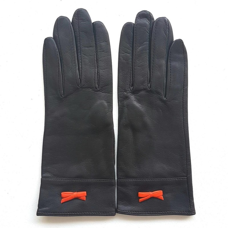 Gants en Cuir d'Agneau Marron Orange Anémone Doublés Soie.