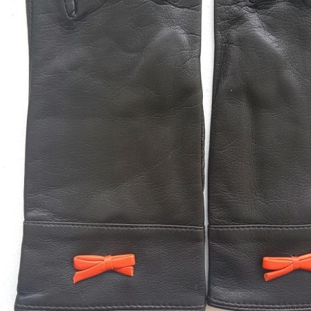 Gants en Cuir d'Agneau Marron Orange Anémone Doublés Soie.