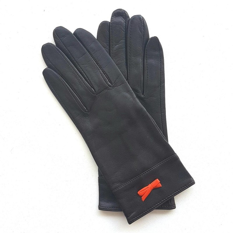 Gants en Cuir d'Agneau Marron Orange Anémone Doublés Soie.