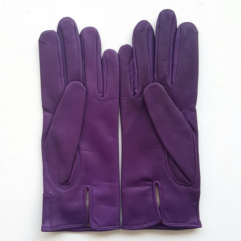 Gants en Cuir d'Agneau Améthyste Anémone Doublés Soie.