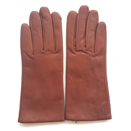 Gants en Cuir d'Agneau Cognac Foncé Capucine Doublés Cachemire.