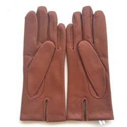 Gants en Cuir d'Agneau Cognac Foncé Capucine Doublés Cachemire.